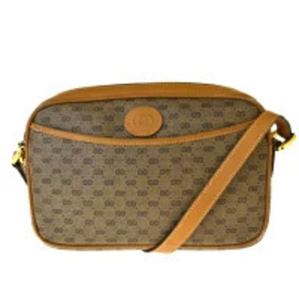 Gucci Crossbody Shoulder Bag Pouch Clutch GG Brown Leather
